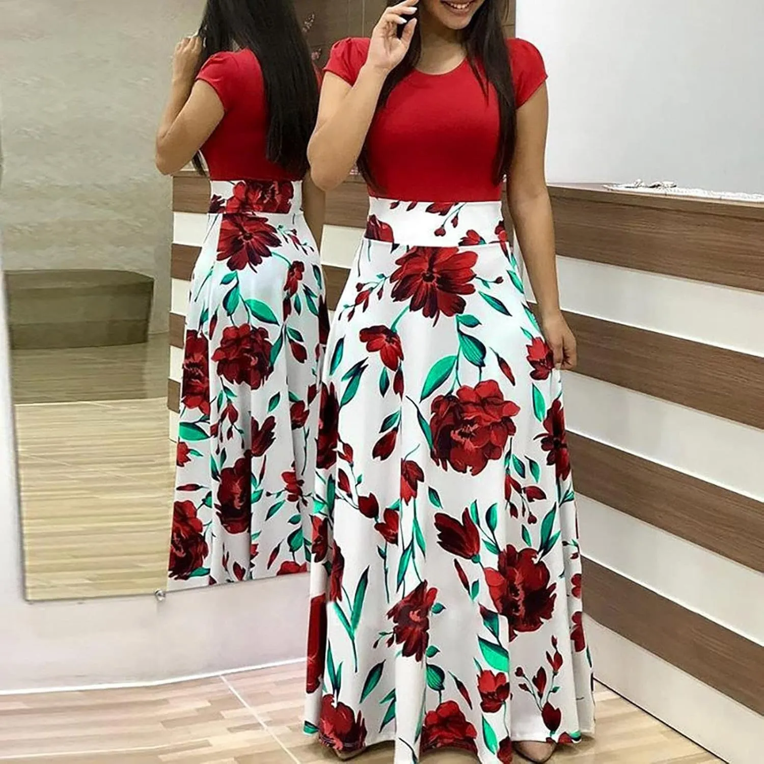 ZEFOTIM Dresses for Women 2024 Short/Long Sleeve Floral Maxi Long Dress Fashion Casual Summer Sun Boho Dresses